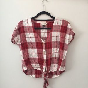 Plaid Red/White Crop Short Sleeve Shirt